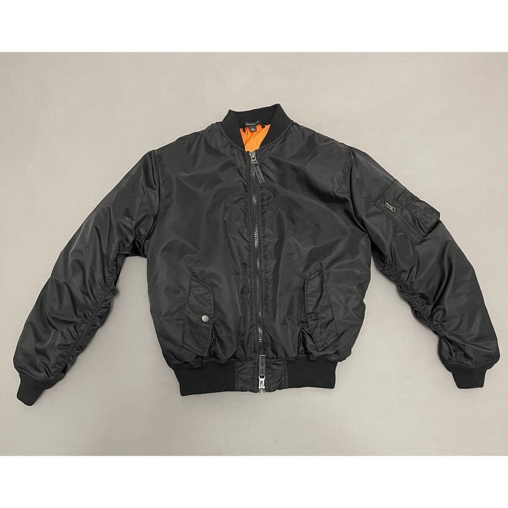 Ring of Fire Mens Black Bomber Jacket Orange Lining Flight MA-1 Style Size Small
